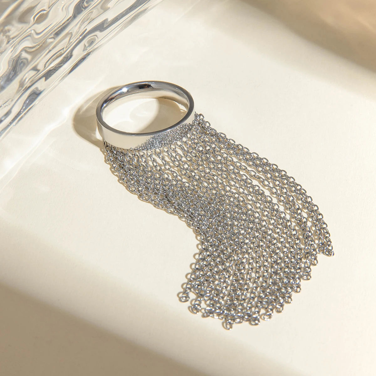 Tassel Chain Statement Ring – Waterproof Stainless Steel Unisex Band