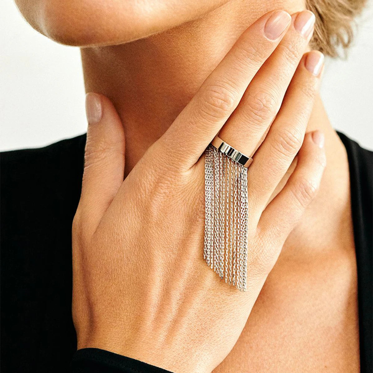 Tassel Chain Statement Ring – Waterproof Stainless Steel Unisex Band