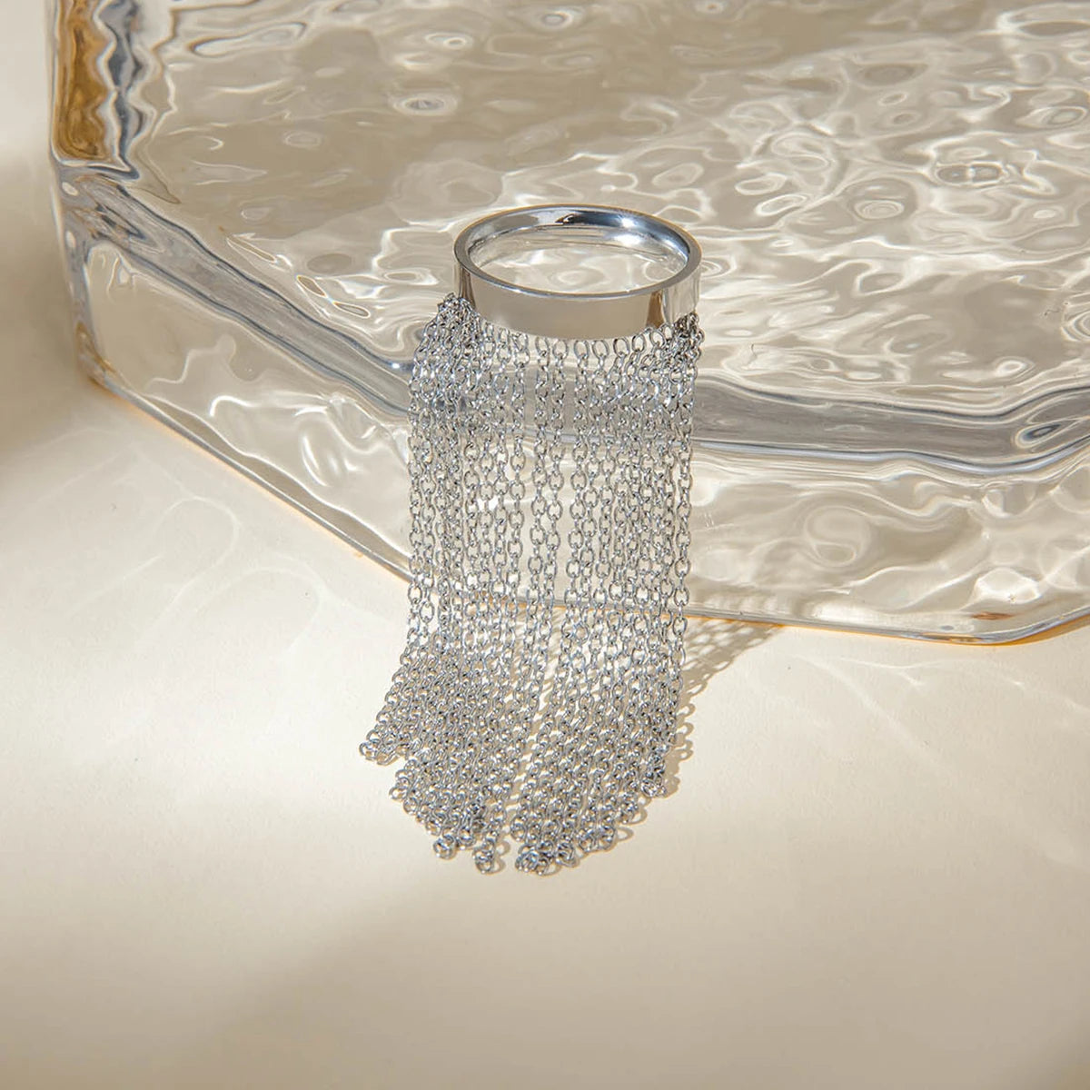 Tassel Chain Statement Ring – Waterproof Stainless Steel Unisex Band