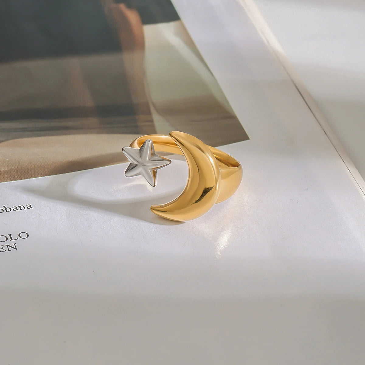 Star Moon Ring – 18K PVD Gold Plated Stainless Steel for Women