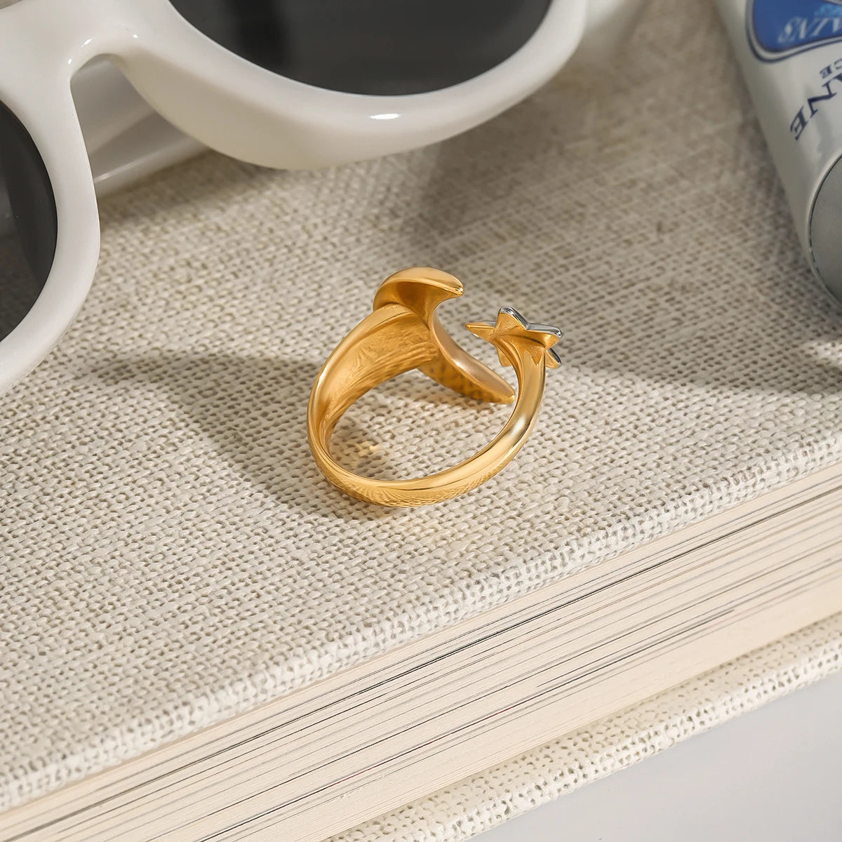 Star Moon Ring – 18K PVD Gold Plated Stainless Steel for Women
