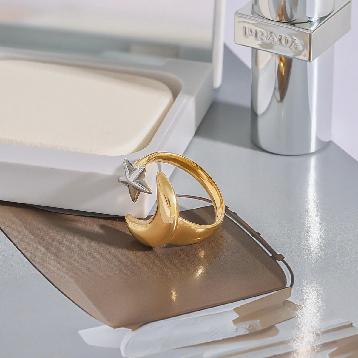Star Moon Ring – 18K PVD Gold Plated Stainless Steel for Women