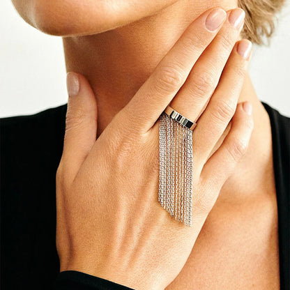 Tassel Chain Statement Ring – Waterproof Stainless Steel Unisex Band