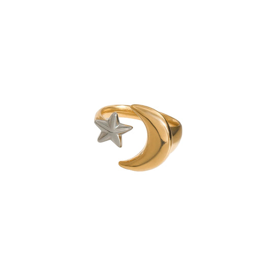 Star Moon Ring – 18K PVD Gold Plated Stainless Steel for Women