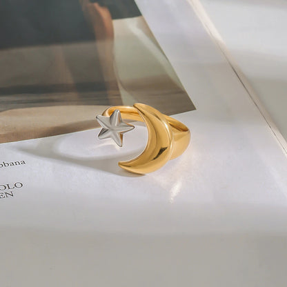 Star Moon Ring – 18K PVD Gold Plated Stainless Steel for Women