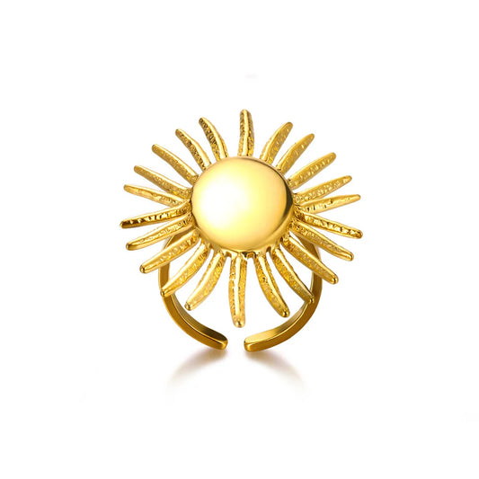 Golden Sunflower Ring – Adjustable Stainless Steel Cocktail Band