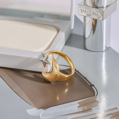 Star Moon Ring – 18K PVD Gold Plated Stainless Steel for Women